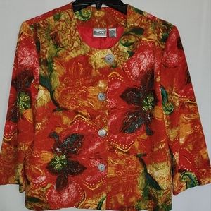 Womens Chico's Red Floral Long Sleeve Blazer Size: 1